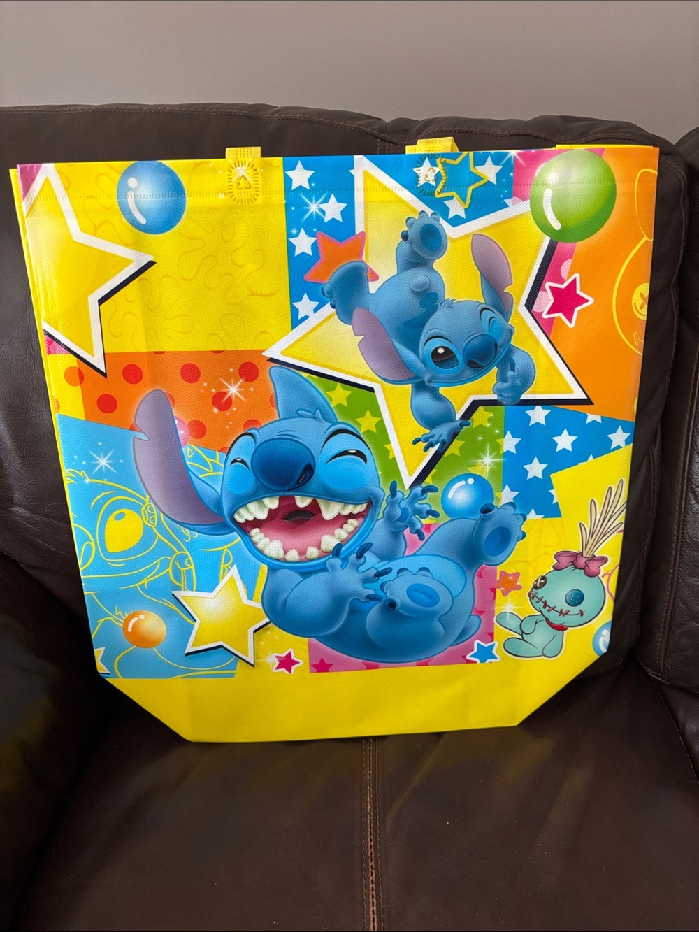Stitch Graphic Tote Bag - Bright Yellow & Blue